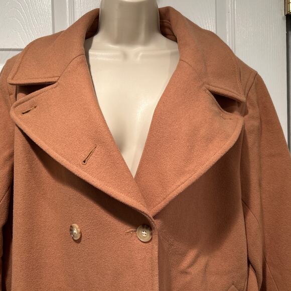 LANDS' END Beige Wool Blend Doubled Breasted Peacoat Women's Sz. 16W preppy EUC - Picture 6 of 11